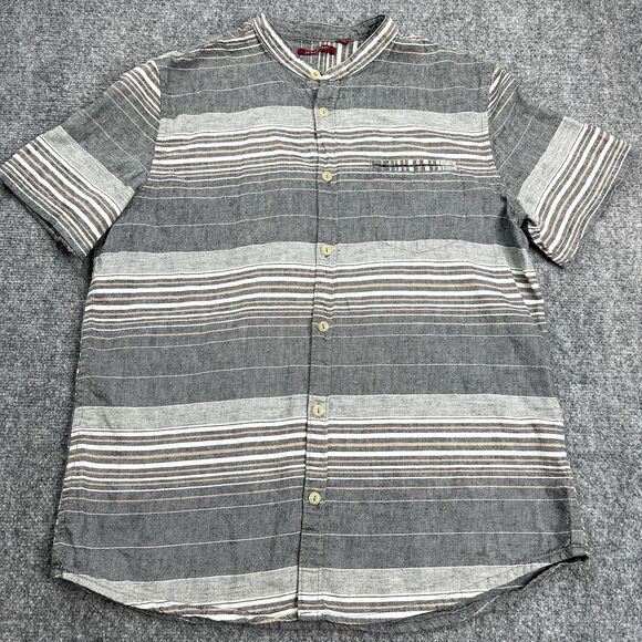 Jeremiah Shirt Mens Large Gray Short Sleeve Striped Button Front Linen Blend - Picture 1 of 7